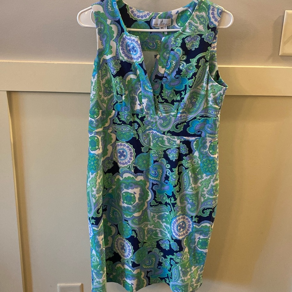 Jude Connally dress blue/green/white paisley sleeveless size medium